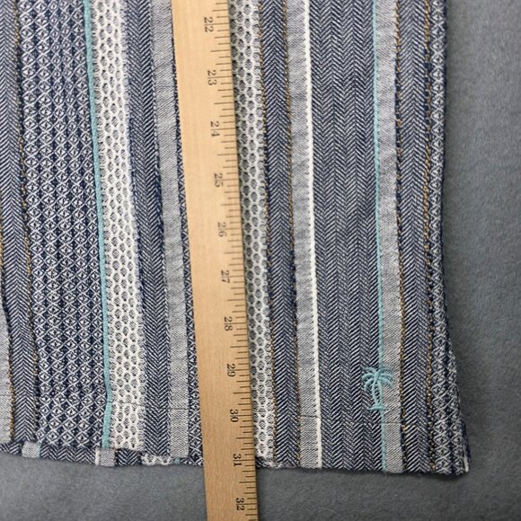 Tommy Bahama Shirt Men XL Blue Gray Striped Herringbone Camp Short Sleeve Pocket - Picture 9 of 12